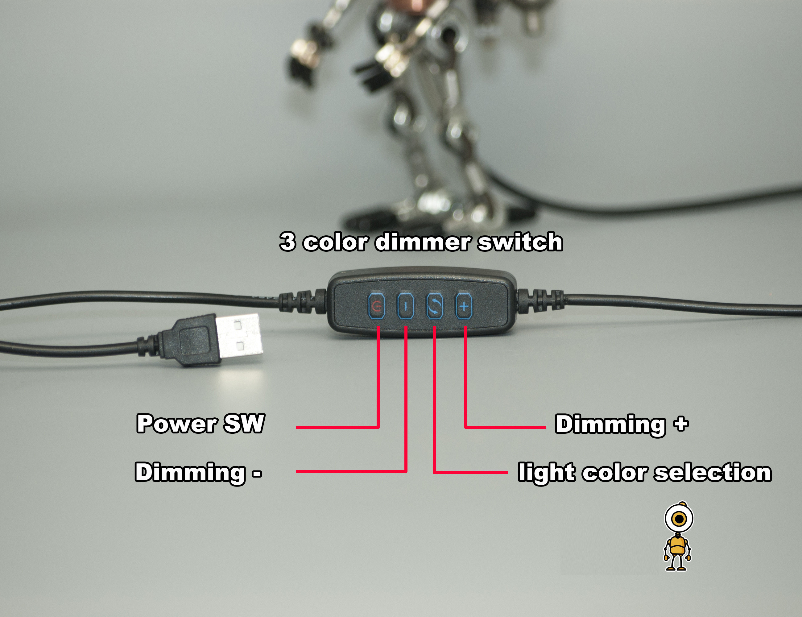 ロケット ランプの上に座っているロボット // 炎の電球