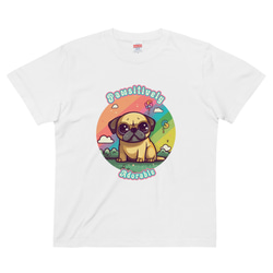 犬 うるうる目のパグ コットンTシャツ：送料無料 3枚目の画像