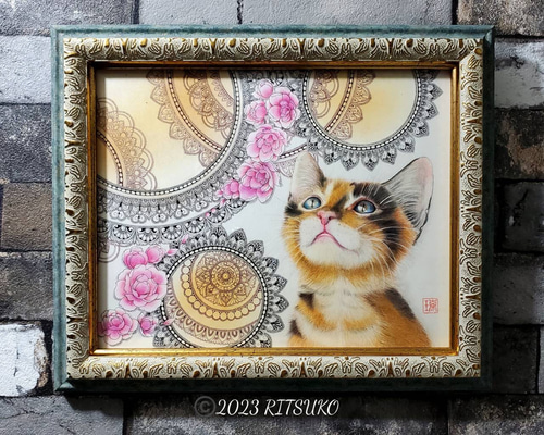 オブジェ アート 芸術 美術 壁掛け 手描き 原画 1点もの 大型 ねこ 絵画。壁掛け絵原画手描き【ヨーロッパ風の椅子と白い猫】01