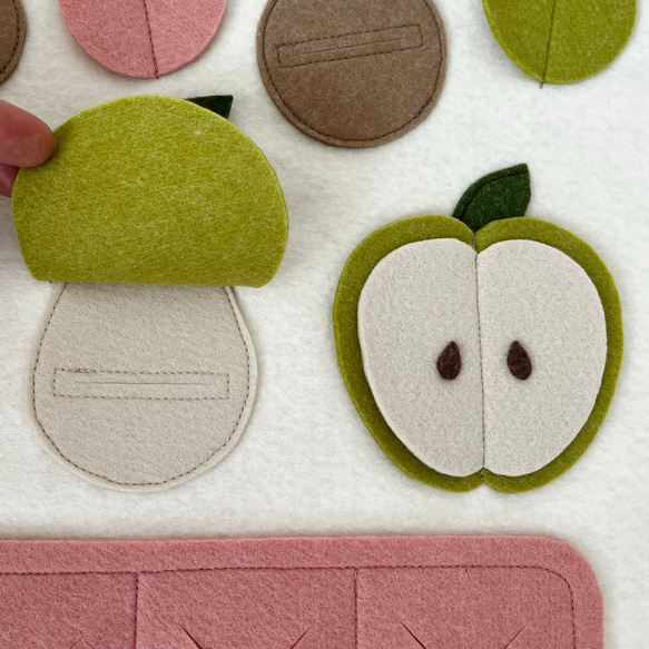 りんごと洋梨のノーズワークマット　ピンク×ブラウン　知育玩具　おもちゃ 3枚目の画像