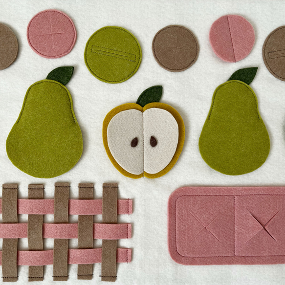 りんごと洋梨のノーズワークマット　ピンク×ブラウン　知育玩具　おもちゃ 2枚目の画像
