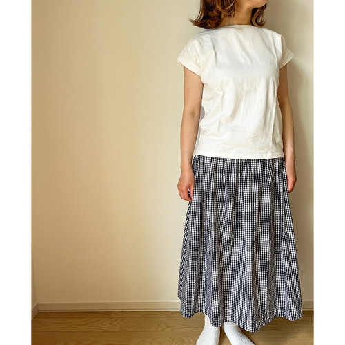 ギンガムチェックのシンプルギャザースカート｜大人ロング