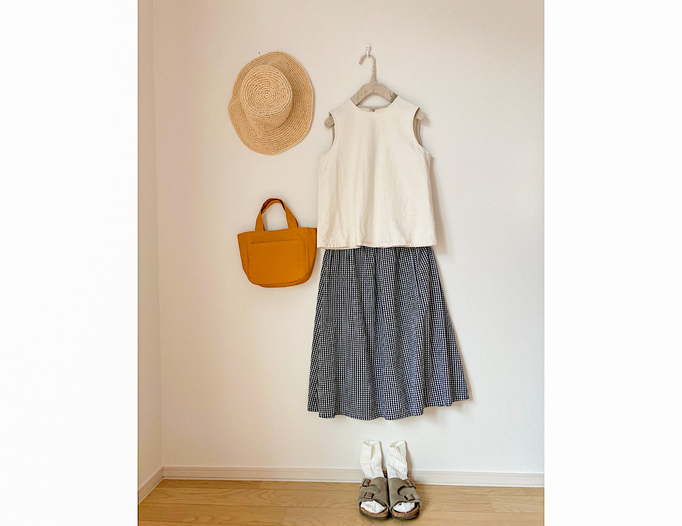 ギンガムチェックのシンプルギャザースカート｜大人ロングスカート｜【裏地付き】