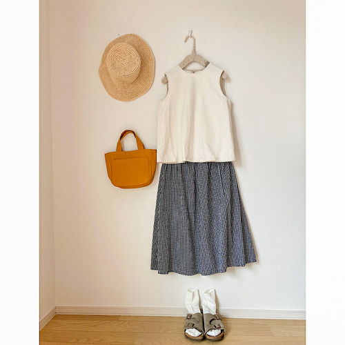 ギンガムチェックのシンプルギャザースカート｜大人ロング