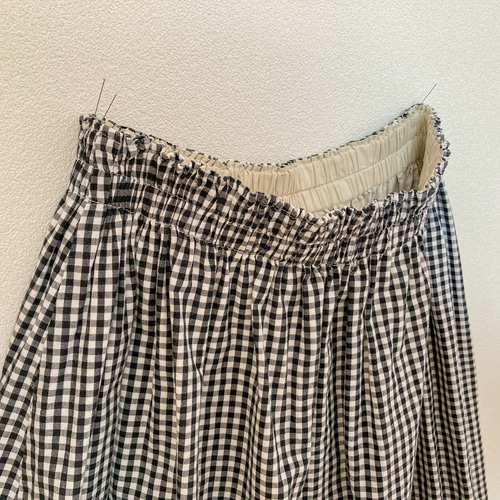 ギンガムチェックのシンプルギャザースカート｜大人ロング