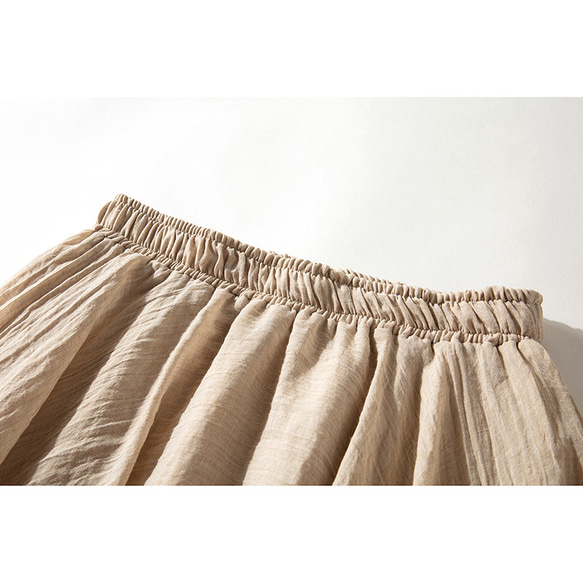 リネンスカート　涼しいスカート　シンプルスカート　裏地付き　ベージュ S-Mサイズ　L198 3枚目の画像