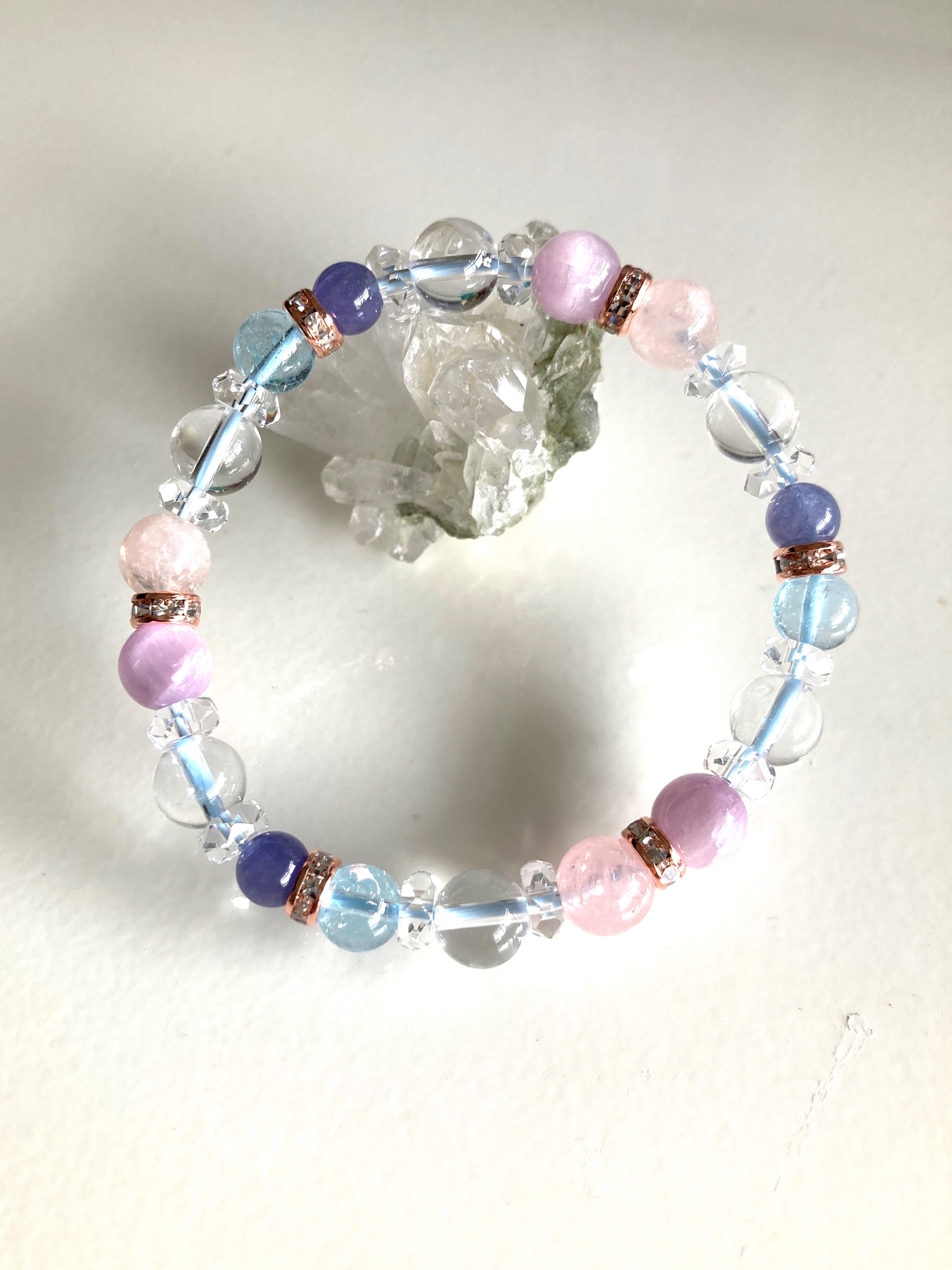 【愛に満ち、心穏やかに♪】オリジナル♪六芒星ブレス♪ブルートパーズ＆クンツァイト　送料無料♪