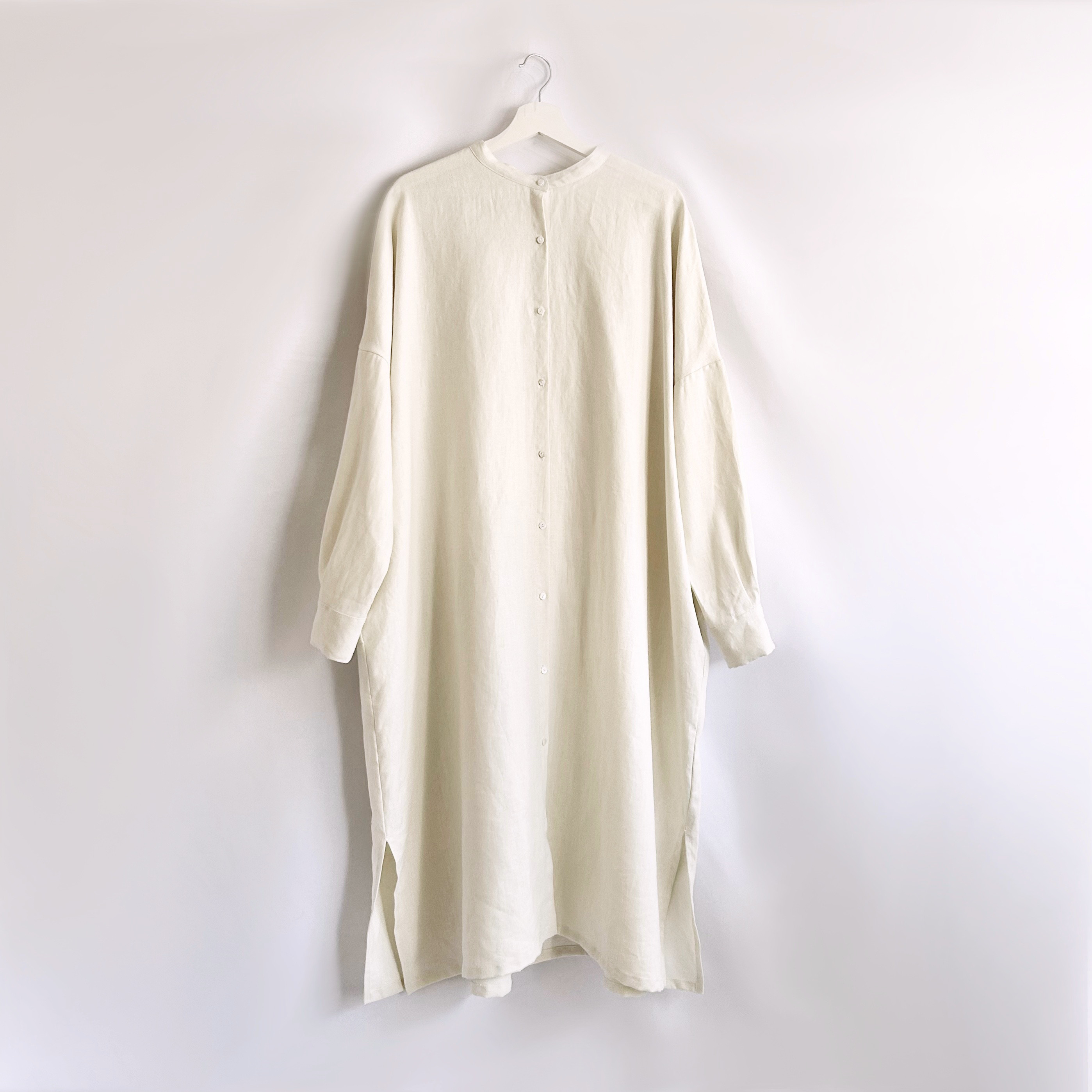 リネンロングシャツドレス　アンティークホワイト