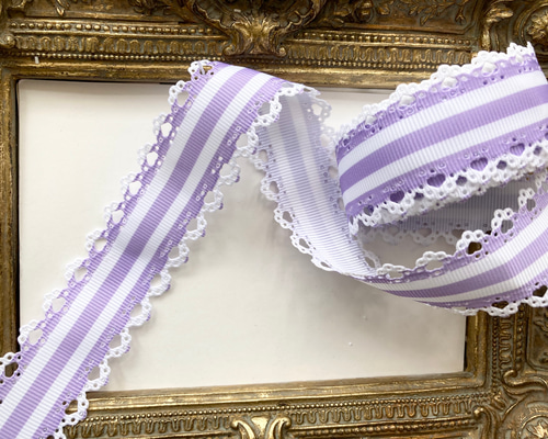 再入荷【2m♡30mm】ゆめかわりぼん♡紫レース切り抜きボーダー♡片面 