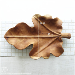 チーク無垢材 大型leafプレートN01 大皿 盛り皿 小物入れ サラダボウル 木製食器 菓子鉢 手作り ナチュラル 7枚目の画像