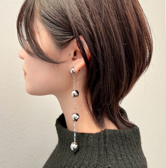 Mu 再販 mode ロングチタンピアス シルバーボール サージカル