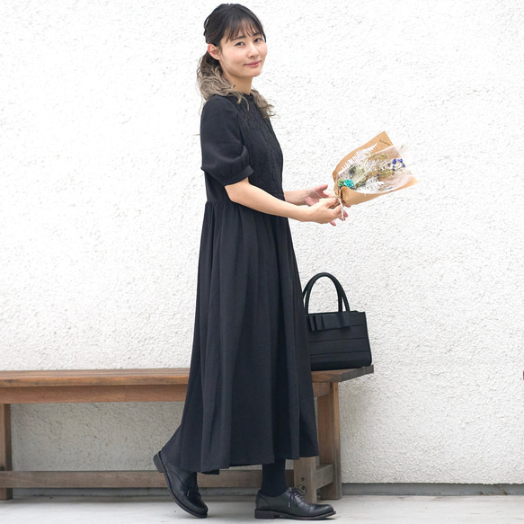 ﾓﾘﾉｶﾞｯｺｳ レースが可愛いブラック半袖フォーマルワンピースドレス【ブラック】結婚式お呼ばれ 法事 冠婚葬祭 2枚目の画像