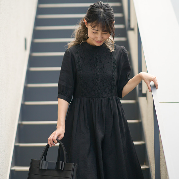 ﾓﾘﾉｶﾞｯｺｳ レースが可愛いブラック半袖フォーマルワンピースドレス【ブラック】結婚式お呼ばれ 法事 冠婚葬祭 13枚目の画像