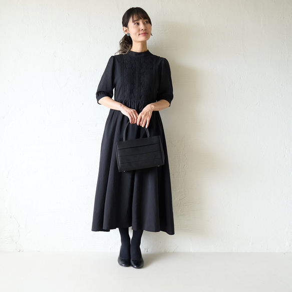 ﾓﾘﾉｶﾞｯｺｳ レースが可愛いブラック半袖フォーマルワンピースドレス【ブラック】結婚式お呼ばれ 法事 冠婚葬祭 6枚目の画像