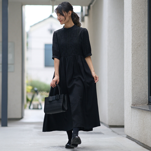 ﾓﾘﾉｶﾞｯｺｳ レースブラック半袖フォーマルワンピースドレス【ブラック