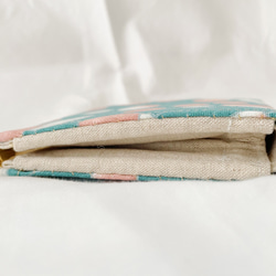 コンパクト L字ファスナーミ二財布　バルーンツリー スモークグリーン レディース 薄い 軽い　送料無料　蛇腹付き　リネン 5枚目の画像