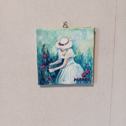 花をつむ貴婦人　油絵　15×15 5枚目の画像