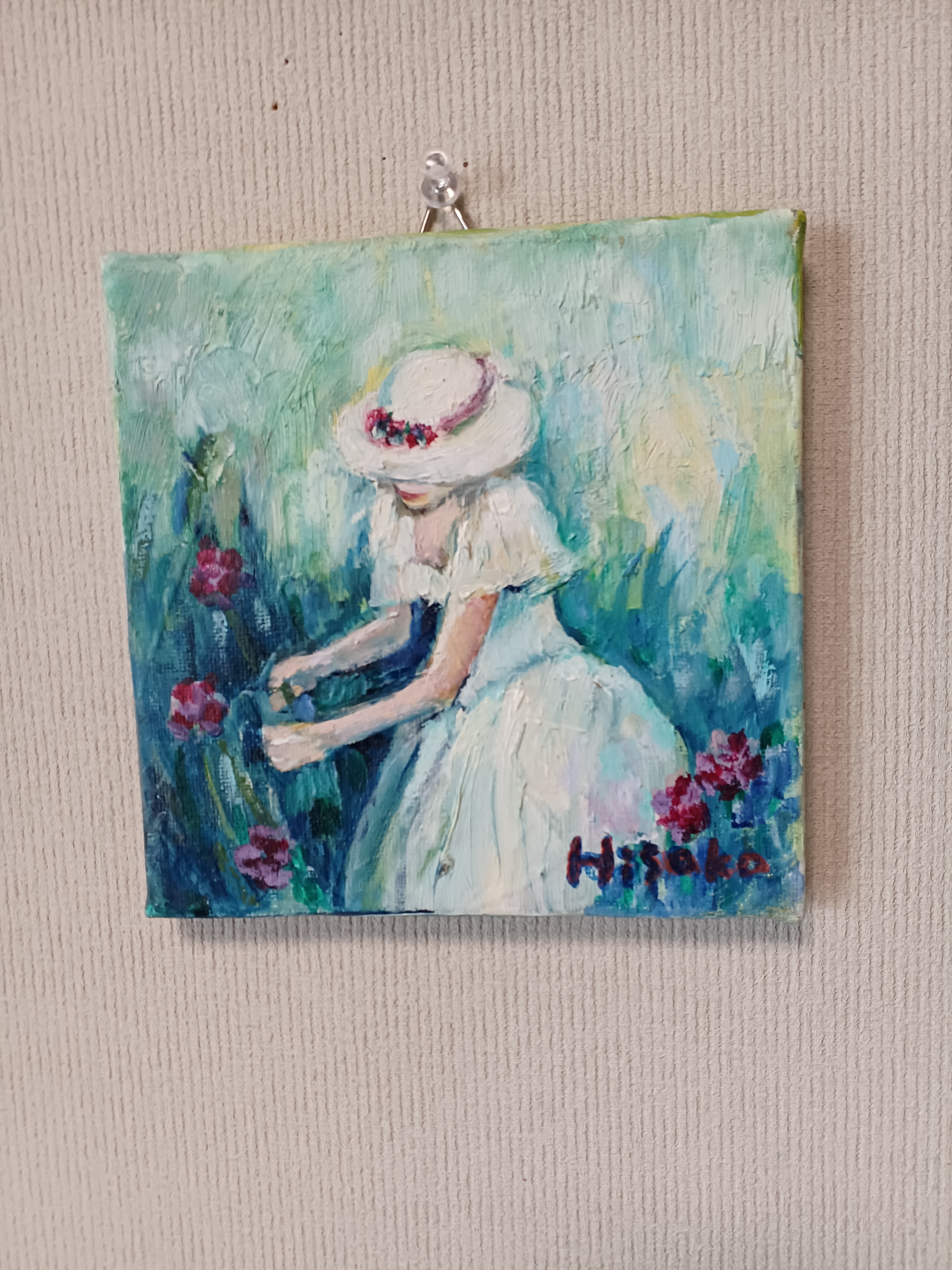 花をつむ貴婦人 油絵 15×15 絵画 Hisako 通販 15778501｜Creema