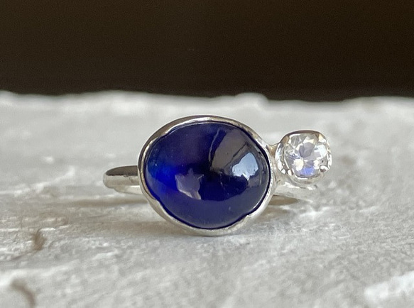[免運費]清爽藍寶石&amp;彩虹月光石耳環（銀色）（已售） 第2張的照片