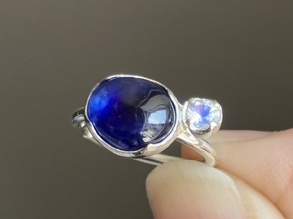 [免運費]清爽藍寶石&amp;彩虹月光石耳環（銀色）（已售） 第7張的照片