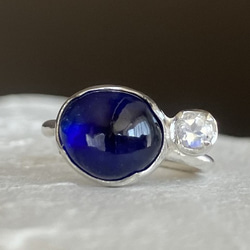 [免運費]清爽藍寶石&amp;彩虹月光石耳環（銀色）（已售） 第3張的照片