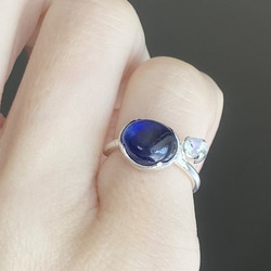 [免運費]清爽藍寶石&amp;彩虹月光石耳環（銀色）（已售） 第8張的照片