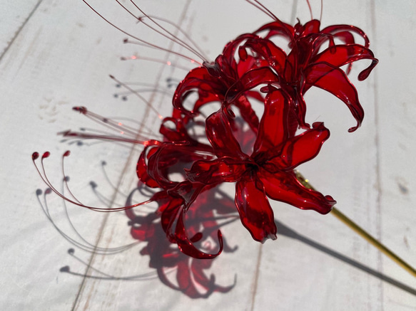 彼岸花のかんざし ディップアート 一本簪 蕊赤 1枚目の画像