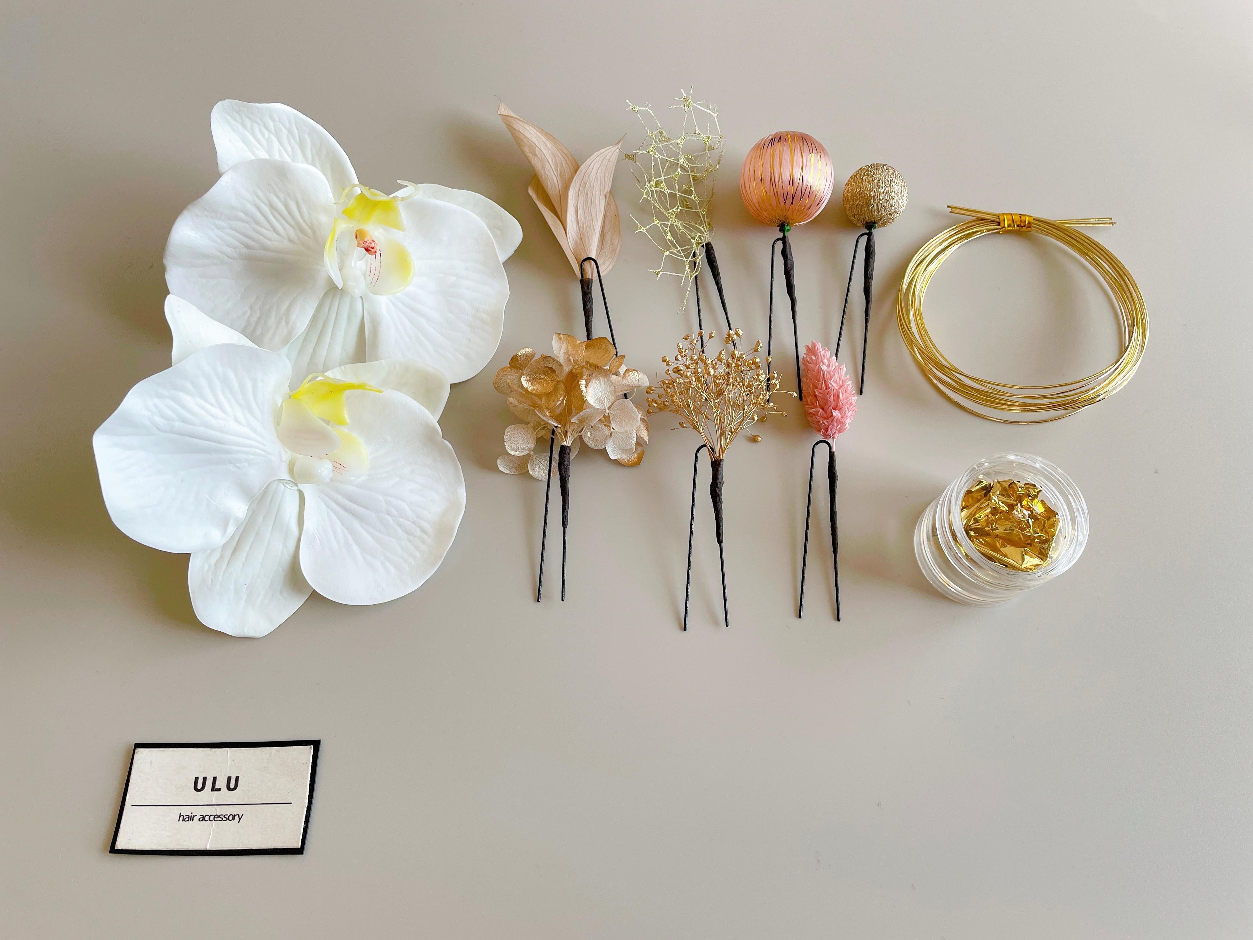 和装 髪飾り 胡蝶蘭 ピンク 玉かんざし 水引き 金箔 成人式 結婚式 ブライダル  ウェディング ドライフラワー 振袖