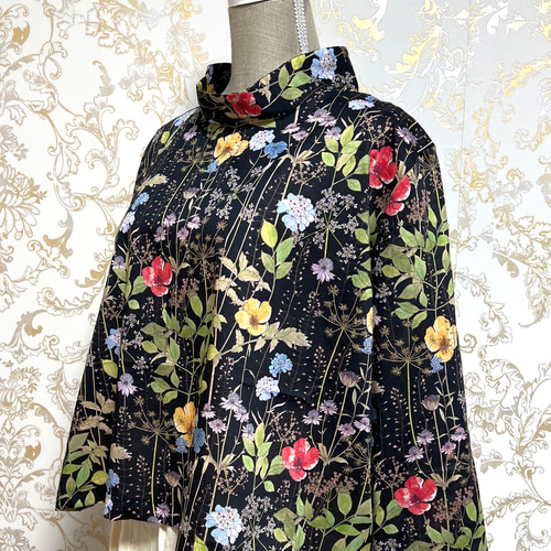 リバティ ブラウス 花柄 ブラック＊フェミニン ブラウス ラ