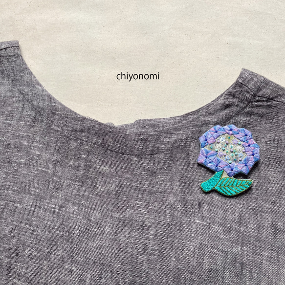 紫陽花の刺繍ブローチ 4枚目の画像