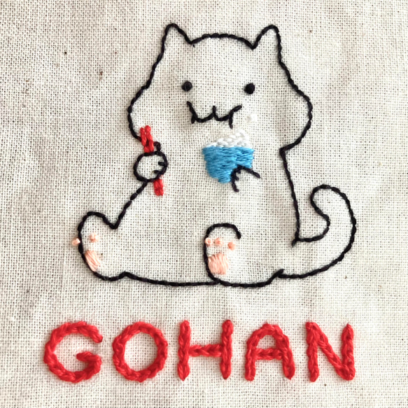 GOHANねこの手刺繍巾着バッグ 4枚目の画像