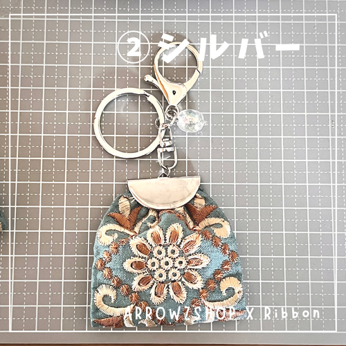 RB03】インド刺繍リボン キーホルダー キーチェーン チャーム 高