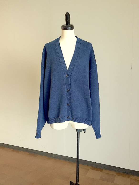 明るめ　インディゴブルーの 春 夏 カーデイガン　綿100% 5枚目の画像