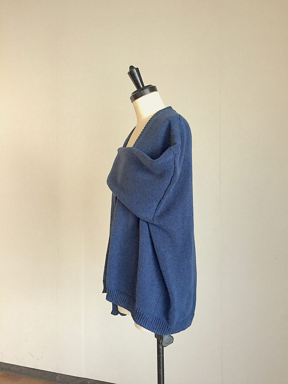 明るめ　インディゴブルーの 春 夏 カーデイガン　綿100% 7枚目の画像