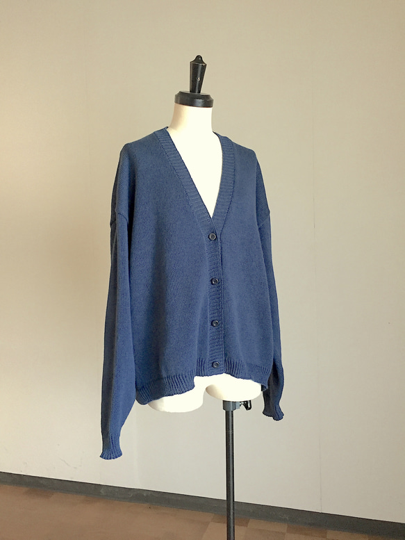 明るめ　インディゴブルーの 春 夏 カーデイガン　綿100% 6枚目の画像