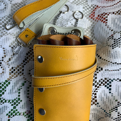 受注制作】牛革シザーケース イエロー 美容師 理容師 トリマー その他