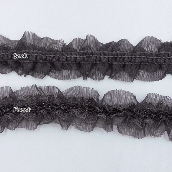 チュール＆レースフリンジリボン（Charcoal Gray / チャコールグレー）×50cm 4枚目の画像