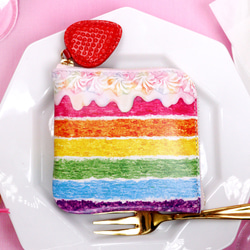 ピンクショートケーキなL字ファスナーコンパクト財布（牛革製