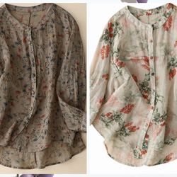 麻のワイシャツのハイエンドの女性春夏服綿麻の日焼け止め上着 23Y-633 アプリコット 2枚目の画像