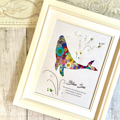 元気にジャンプ！お花のクジラさん押し花アート額 ギフト その他アート