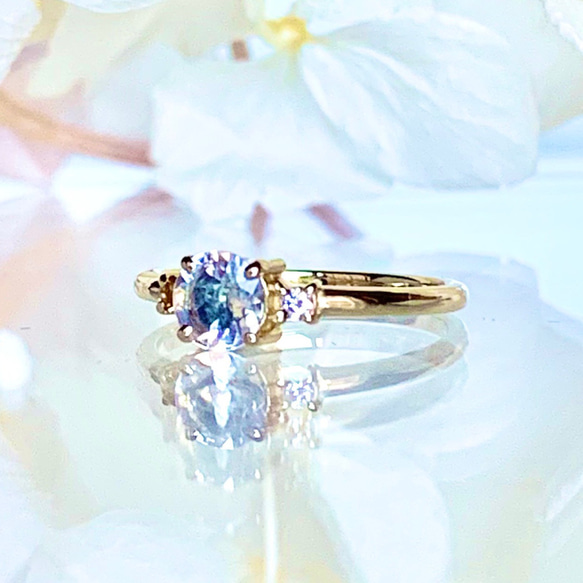 トリートブルーダイヤモンド リング 0.10ct 多 Pt900 花 フラワー  