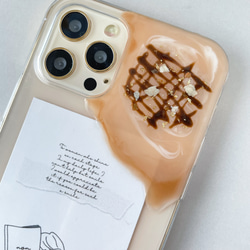 iPhone ケース　カフェラテ・チョコソース　コーヒー　レジン　ニュアンス　 2枚目の画像