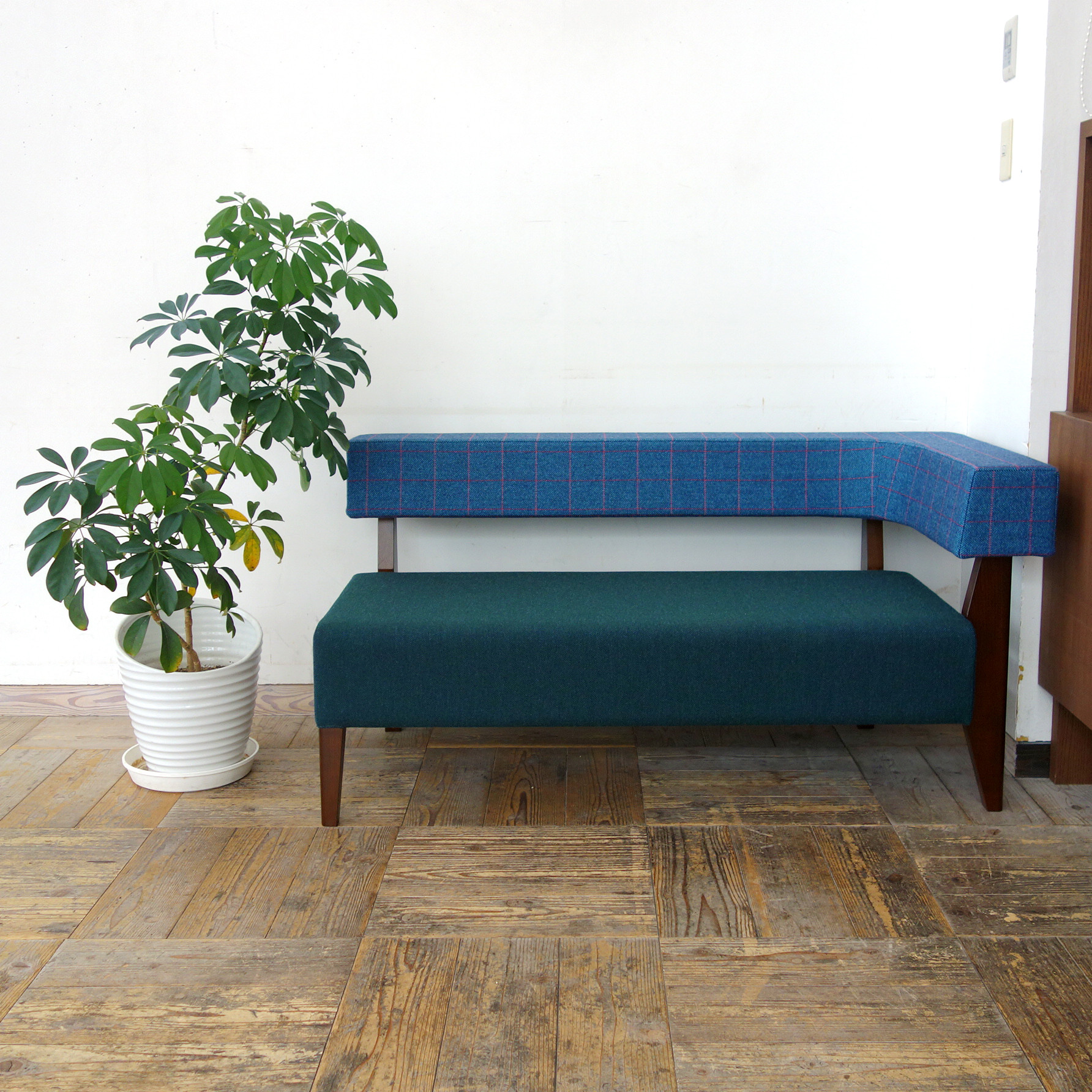 2s Border sofa-L（左）(BR×背RB-348ネイビ&ライトブルー・座NC-044グリーン)