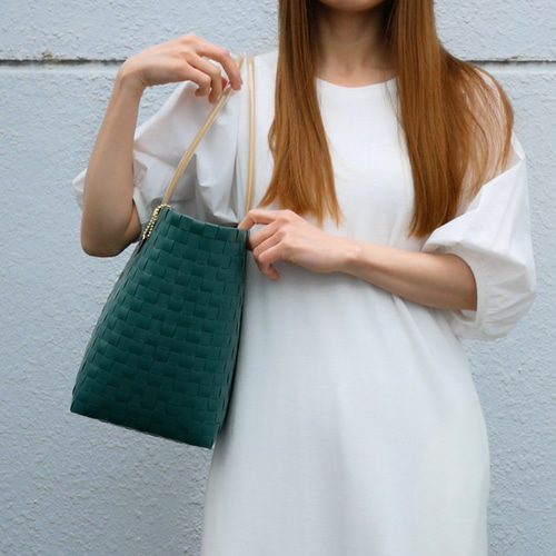 LL-バスケットサイズ】ピーコックグリーン×ベージュハンドル