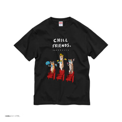 「CHILL FRIENDS_推し活するネコたち」コットンTシャツ/送料無料 4枚目の画像