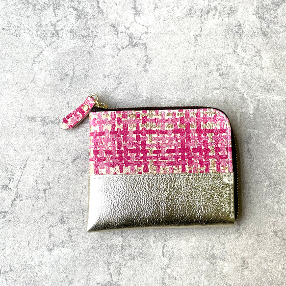 ピッグスキンのスリムなミニ財布　ツイード 10枚目の画像