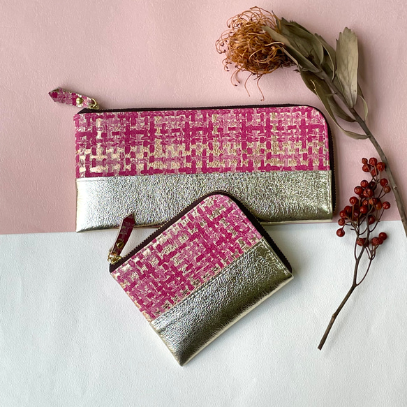 ピッグスキンのスリムなミニ財布　ツイード 11枚目の画像