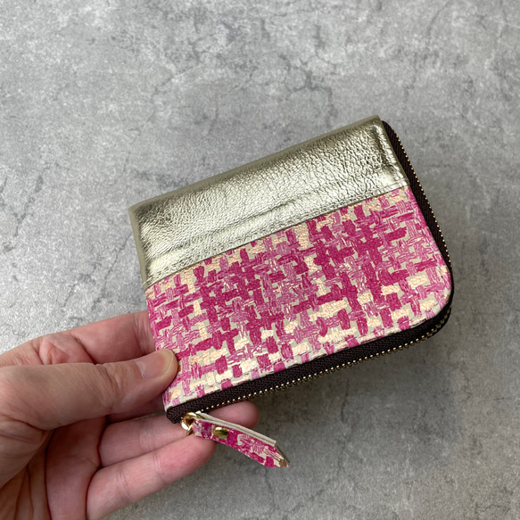 ピッグスキンのスリムなミニ財布　ツイード 5枚目の画像