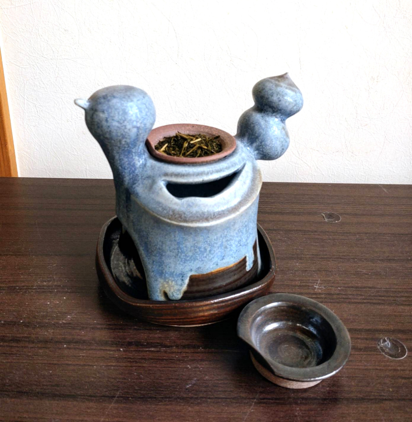 晴れやかブルーの茶香炉＆アロマポット　「Bird」