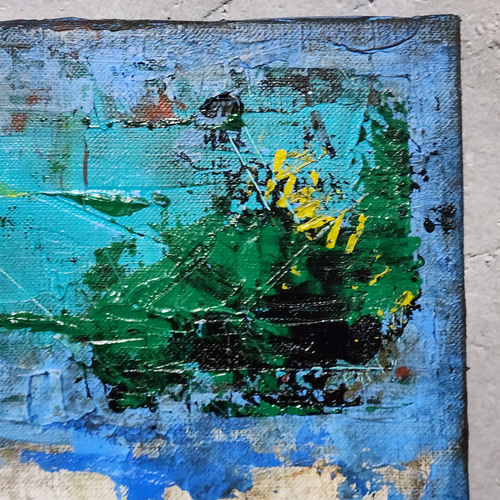 アクリル画 青と緑の抽象作品 絵画